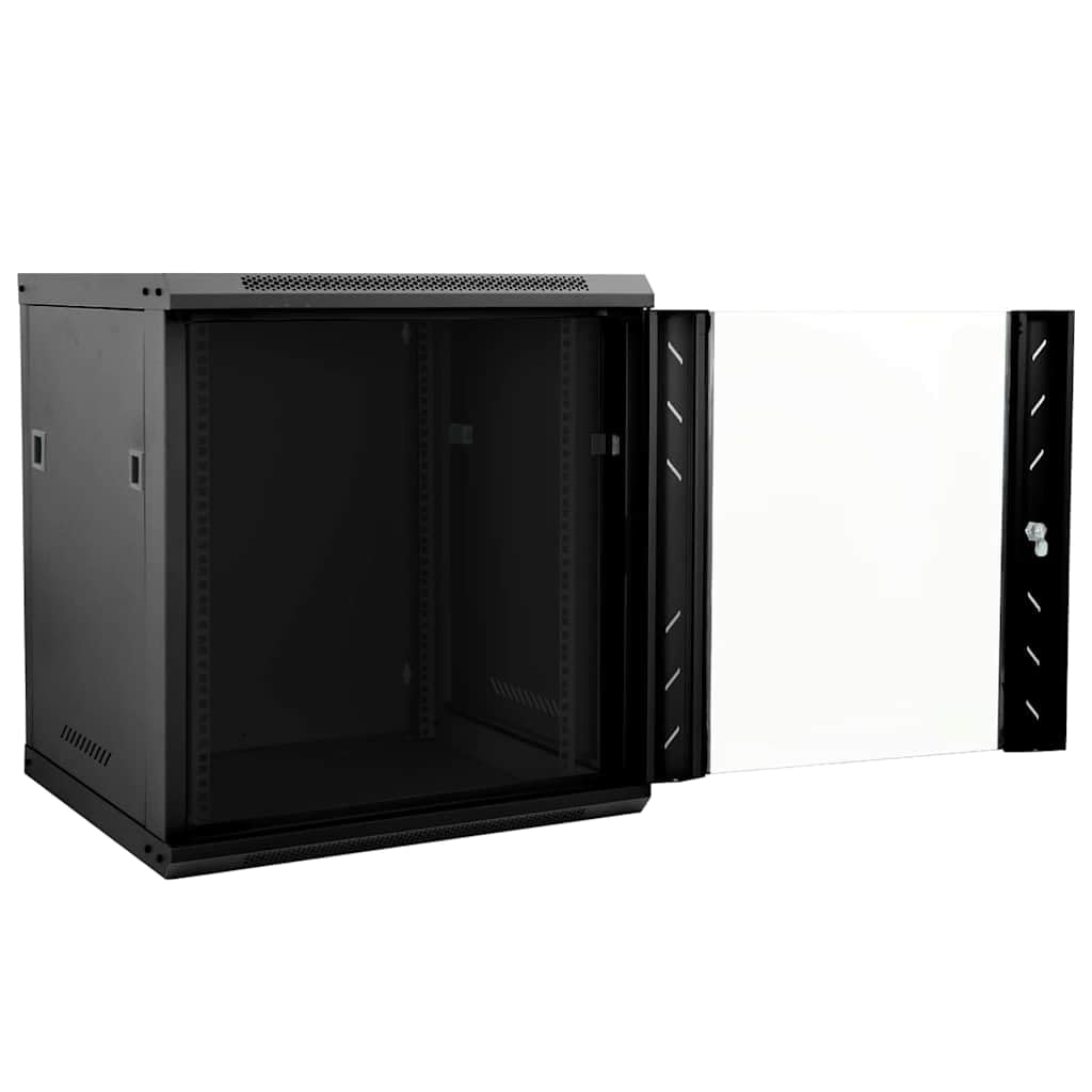 Armoire réseau, 53 x 60 x 60 cm, montage mural, armoire réseau, armoire pour serveur, boîtier informatique, en acier noir, avec verre de sécurité