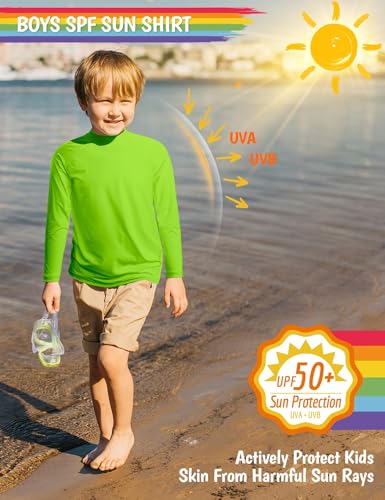 Image of Boys Rash Guard Swim Shirts Long Sleeve UPF 50+ Swimwear Toddler Kids Sun Protection SPF Water Surfing Swimming Shirts 0-16Y