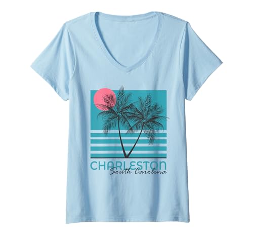 Femme Charleston SC Souvenirs Palmier de Caroline du Sud T-Shirt avec Col en V