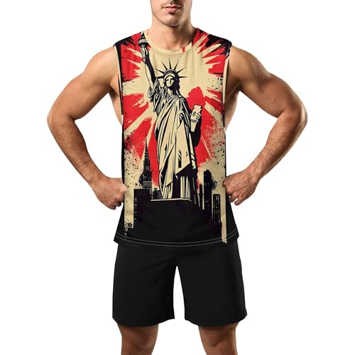 Image of Zhyaj Summer Tanks Top for Men Flag Graphic Print Sleeveless Shirts Casual Working Out Vest T-Shirts Loose-Fit Men's Tank