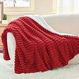 INFIIXSO Sherpa Throw Blanket for Couch - Super Soft & Warm Striped Fleece Blanket, Cozy Plush Fluffy Blanket All Season Use (Red, 50x60 Inches)