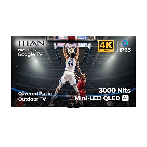 Image of Titan G100 Mini 98 Inch Covered Patio Outdoor TV - 4K UHD QLED IP65 - Google OS, Dolby Vision & Atmos, Onkyo Speakers - Thin Bezel - Weather Resistant - 2-Year Warranty & USA Assembled
