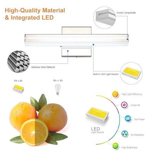 Image of SineRise LED Modern Bathroom Vanity Light Fixtures (16-Inch, 3000K /4000K /6000K, Dimmable), Chrome Modern Acrylic Bathroom Wall Lighting Fixtures Over Mirror