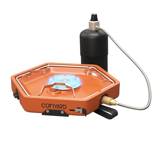 1-Burner Propane Stove Portable Camping Stove with Carry Strap, Backpacking Camp Stove for Outdoor Cooking, Flick-Style Ignition, Temperature Control, 8600 BTUs of Power for Camping BBQ& More