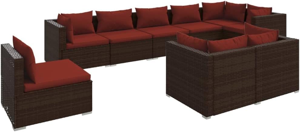 vidaXL Patio Lounge Set 10 Piece, Patio Furniture Set for Outdoor Garden, Sectional Sofa with Cushions, Corner Sofa, Poly Rattan Black