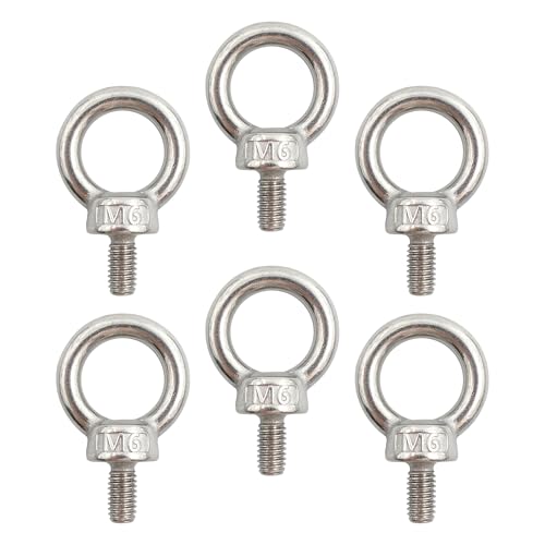 Image of 6PCS M6 Lifting Eye Bolt, Stainless Steel Male Thread Eye Bolts, Heavy Duty Screw Ring Shaped Eye Bolt