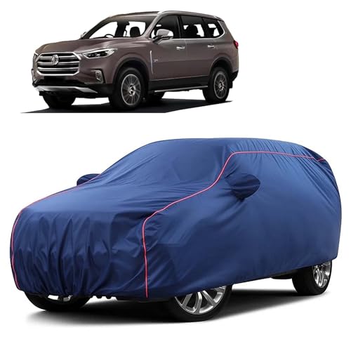 Image of Sulfar 100% Water Resistant Car Body Cover Compatible with Mirror for MG Gloster (Triple Stitched, Full Bottom Elastic, Blue Taffeta with Red Piping)