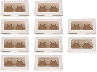 10-Packs White Cupcake Boxes with Window and Inserts (2 Holes)