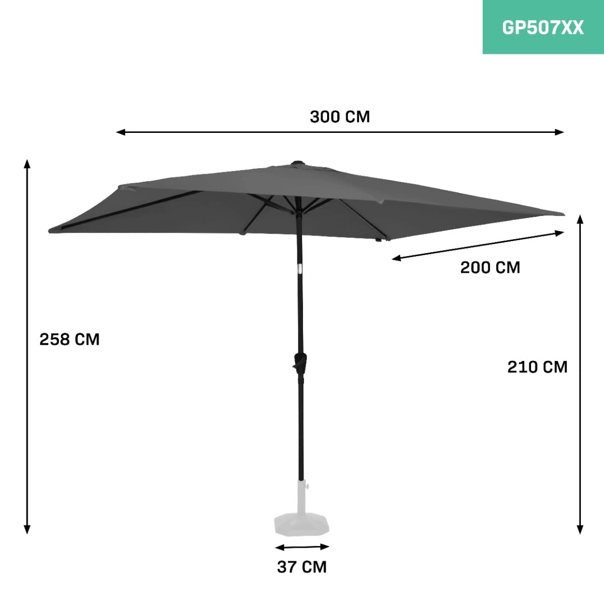 VONROC Rapallo prostokątny parasol przeciwsłoneczny, 200 x 300 cm, prostokątny, na taras, do ogrodu, na balkon, do gastronomii, składany, korba, odporny na warunki atmosferyczne