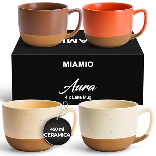 MIAMIO - 450 ml, set di 4 tazze da caffè in ceramica - elegante set di tazze da caffè moderne per caffè, latte, tè, cacao caldo - Collezione Aura (Neutro accogliente, Tazze da caffè (4x))