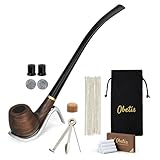 Obetis Ebony Tobacco Pipe Set - Elegant Churchwarden Style Long Stem Pipe with High-heel Metal Stand, Handcrafted Smoking Pipe Kit with Filters, Tools, Pouch, and Gift Box for Collectors and Beginners