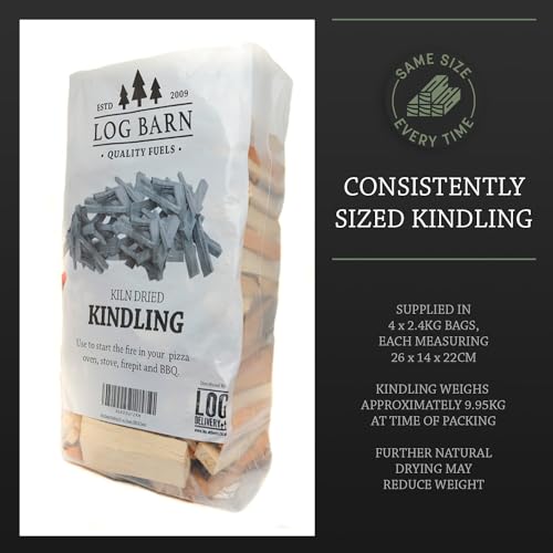 Log Barn Kiln-Dried Kindling Wood for Wood Burner – approx. 10kg (4 x 15l Bags) | Bumper Pack Kindling Sticks for Log Burners, Fire Pits, Pizza Ovens & Open Fires - Ideal for Home & Commercial Use