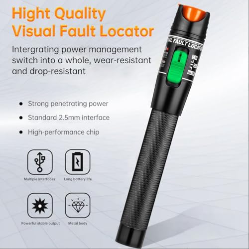 moocci visual fault locator fiber optic tester - fiber optic cable tester meter with fc to lc adapter - tools tester kit for lcfcscst network cable test