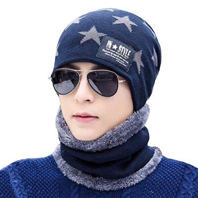 Alexvyan Blue Star Style Ultra Soft Woolen Beanie Cap and Scarf Set for Men & Boy Warm, Snow Proof -20 Degree Temperature