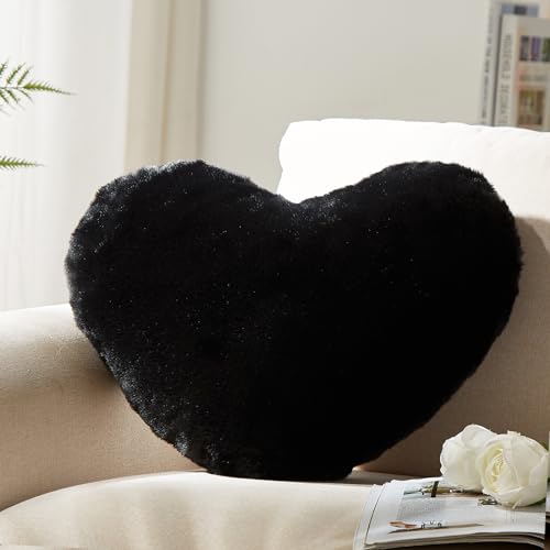 YRXRUS Heart Pillows, Love Heart Shaped Pillow, Black Cute Heart Pillow for Gifts, Shaped Throw Pillows for Her, Kids, Women, Girls Home Decoration, 10X11 Inch