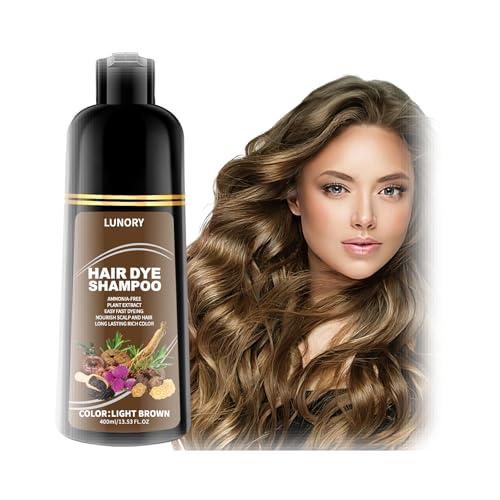 Lunory Light Brown Hair Dye Shampoo for 100% Gray Coverage - 3 IN 1 Hair Color Shampoo with Argan...