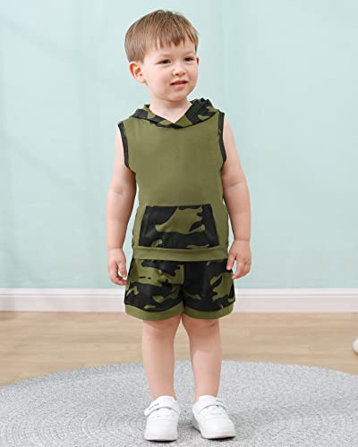 SANMIO Toddler Boy Clothes Summer Outfits Hoodie Sleeveless Tank Tops and Shorts Set with Pockets 2 Piece Clothing Set2