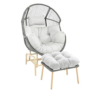 Patio Chairs Outdoor Egg Chair - 2 Piece Wicker Rocking Glider Chair Rattan Patio Lounge Rocker Chairs with Cushion Pillow and Ottoman for Outside Porch Deck Backyard Garden(Grey/Grey) Patio Chairs Outdoor Egg Chair 2 Piece Wicker Rocking Glider Chair Rattan Patio Lounge Rocker Chairs with Cushion Pillow and Ottoman for Outside Porch Deck Backyard GardenGreyGrey