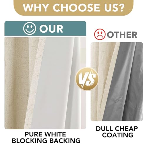 Image of H.VERSAILTEX 100% Blackout Curtains for Bedroom Thermal Insulated Linen Textured Curtains Heat and Full Light Blocking Drapes Living Room Curtains 2 Panel Sets, Bleached Sand, 42x63 Inch