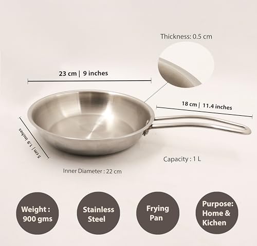Image of Spillbox Stainless Steel Sandwich Triply Kadhai|Kadai|Wok|Nonstick 3-Layer Body| Steel Cookware|Induction safe|Dishwasher Safe|Food Grade |Heavy |FryPan |Curry |Stirfry|Deepfry-FryPan (Med - Dia:24cm)