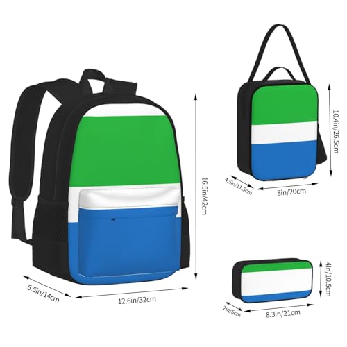 nanger Sierra Leone Flag Print 3-Piece Set Backpack, Lunch Bag And Pencil Case, For Travel, College, And Daily Use4