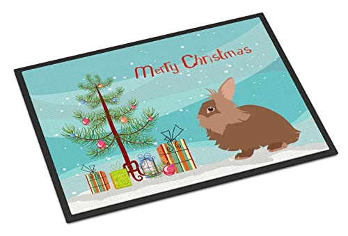 Caroline's Treasures BB9327JMAT Lionhead Rabbit Christmas Doormat 24x36, Teal Front Door Mat Indoor Outdoor Rugs for Entryway, Non Slip Washable Low Pile, 24H X 36W