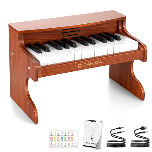 CAHAYA Piano Enfant Bois 25-Touches: Piano Numérique Éducatif pour Filles et Garçons 3+ Cadeau Noël ou Anniversaire