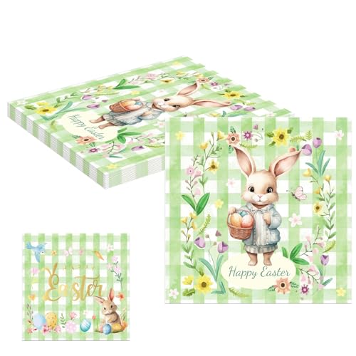 MORAINJAY 40 Stück Oster Servietten Retro Vintage Osterhasen Papierservietten 33x33cm Tischdeko für Osterparty Frühlingsparty und Geburtstag 2-lagig
