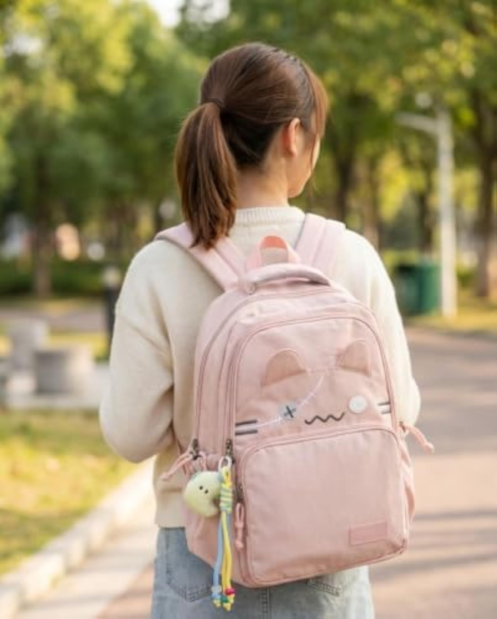 Imported Girls Cute Cat-Face Backpack with Laptop Sleeve