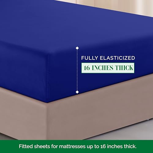 Image of Elegant Comfort Luxurious 1500 Premium Hotel Quality Microfiber Three Line Embroidered Softest 4-Piece Bed Sheet Set, Wrinkle and Fade Resistant, Twin /Twin XL, Royal Blue