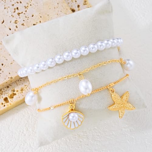 Image of iF YOU Gold Ankle Bracelets for Women, 14k Gold Plated Waterproof Cuban Link Chain Anklets Set, Layered Anklet Bracelets for Women Beach Gift Adjustable Size 5pcs