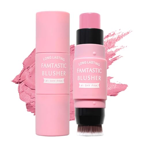 Stick crème blush avec pinceau – Stick de blush pour les yeux, les joues et les lèvres – Hydratant pour le visage – Rouge mat naturel – Maquillage Blush Tint pour tous les tons de peau