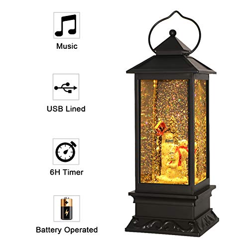 Eldnacele Christmas Snow Globe Lantern with Music, Battery Operated Lighted Swirling Glitter Water
