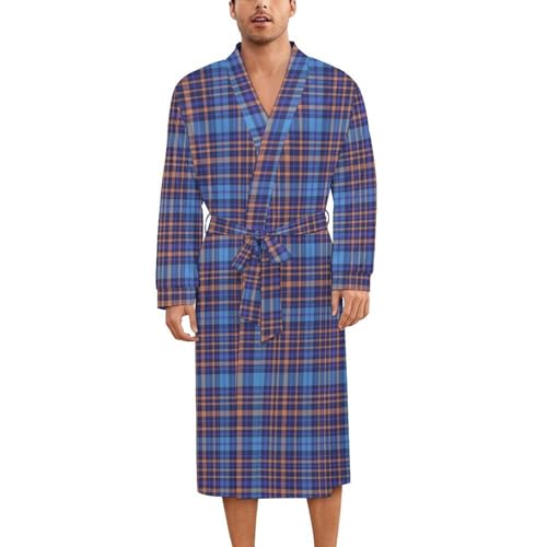 Kimono léger en soie écossais bleu pour des soirées cocooning et des matins relaxants en duo