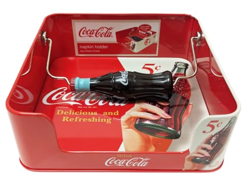 Tin Box Company Flat Napkin Holder with Plastic Replica Handle, Coca Cola