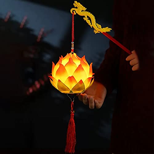 YUYAKESHI 提灯 蓮ランプ 蓮 お盆飾り ちょうちん 飾り用 LED 手持ち 蓮提灯 祭り 道具 ライト ランタン ハスの花 可愛い とおる 電池式(ゴールデン)