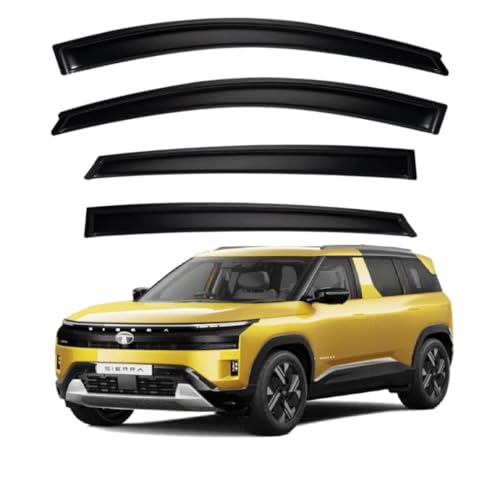 Image of Premium Smoke Car Door Visor Front+Rear Sun /Rain Guard Outside Mount Tape-On Window Visors Compatible with Tata Sierra (2025-2026)