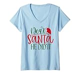 Photo Gallery donna dear santa he did it divertente natale brutto maglione uomo donna maglietta con collo a v Photo Gallery donna dear santa he did it divertente natale brutto maglione uomo donna maglietta con collo a v