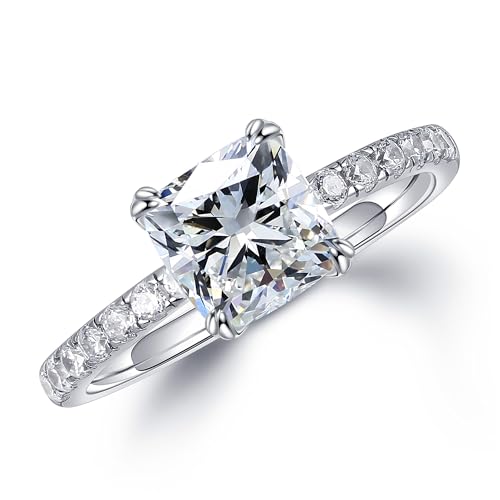 MOOSEA Moissanite Engagement Ring, 1.5ct Cushion D Color VVS1 Clarity Lab Created Diamond, 14K White Gold Vermeil Double Claw Solitaire Modern Silver Ring for Her