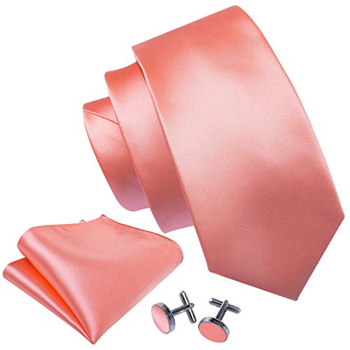 Image of Barry.Wang Plain Men Silk Ties Extra Long Satin Necktie for Wedding Business Handkerchief Cufflinks Set Solid Colors