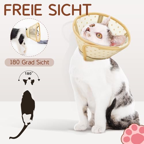 Supet weicher Katzenkegel-Halskragen,Luftgewebe-Katzen-Erholungskegel nach Operation um Lecken zu verhindern, einstellbar, atmungsaktiver Katzenhalskegel als Alternative für kleine Kätzchen und Katzen