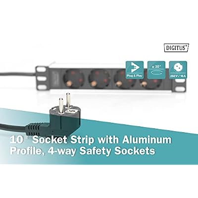 DIGITUS 4-Way Power Strip - 1U - 10 (254 mm) - Rack Mount in Network Cabinet - Silver/Black