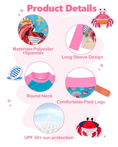 Image of ALVA 2 Pcs Long Sleeve Rash Guard Swim Diaper Sets, Baby Toddler Swimsuit UPF 50+ Sun Protection for Boy and Girl
