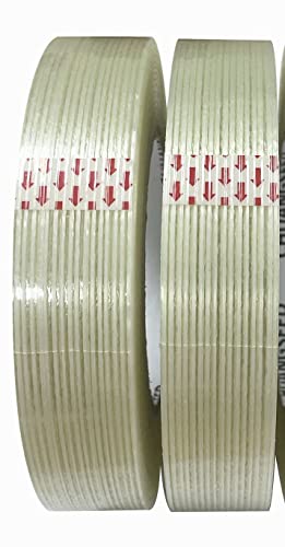 2 Pack Mono Filament Strapping Tape 6.2mil x 1Inch x 60yds Commodity Grade Heavy Duty Transparent Reinforced Fiberglass Tape