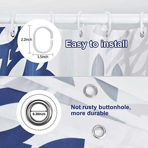 Gixige Dahlia Flower Shower Curtain, Floral Bathroom Decor, Waterproof Polyester Fabric Navy Blue Grey Black Set, With 12 Hooks 72 X 78 Inches #TOP3