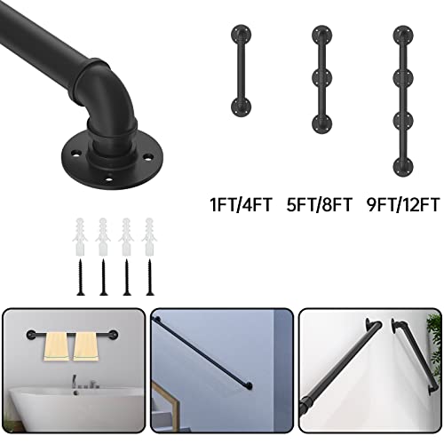 OKYMRO 5Feet Industrial Pipe Stair Handrail，Staircase handrail for Outdoor and Indoor Stairs Loft Porch HandRail ，Bathtub Grab Bars Handrails, (Rustic/Matte Black),Easy for Installation，Modern Look - Thumbnail 3