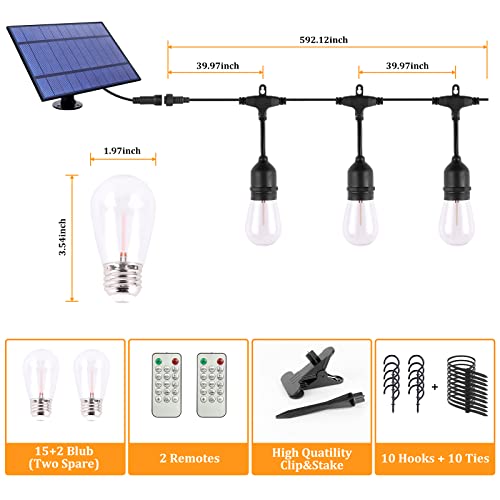 Dott Arts 100FT (2X50FT) Solar String Lights Outdoor Waterproof with Dimmable Remote,3-Color in 1 Outdoor String Lights Solar Power with 2700K-5000K Edison Bulbs,Patio Lights for Outside Backyard - Image 7