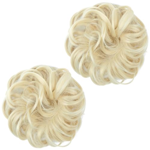 SARLA 2PCS Messy Bun Hair Pieces for Womens Synthetic Scrunchies Buns Extension Hairpieces Updo Pony Tail Beach Blonde - Image 2