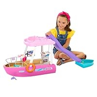 Barbie Traumboot Spielset, Rutsche und Schwimmzeug, 20+ Zubehörteile, ohne Puppe, als Geschenk für Kinder ab 3 Jahren geeignet, HJV37