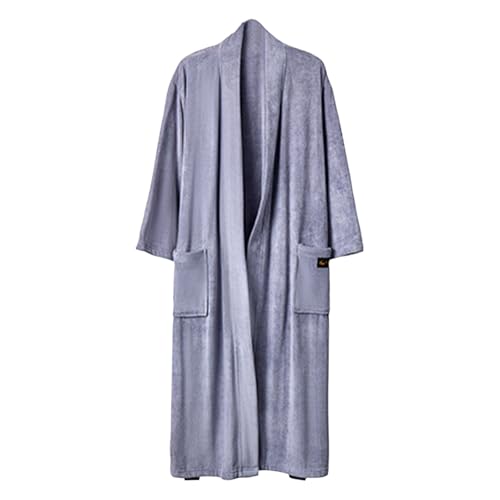 Men's Fleece Bathrobes Soft Lounge House Robes with Belt, Full Length Bath Robe Plain Housecoat with Pockets3